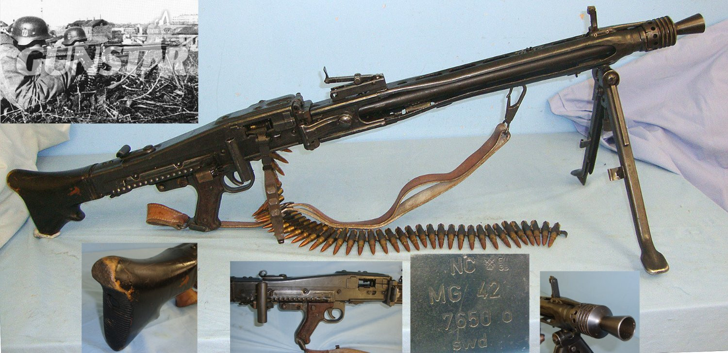 RARE**WW2 Nazi German Maschinengewehr MG 42, 7.92mm Machine Gun By 'swd’ (Berlin Lübecker Maschinenfabriken) With 1943 Dated ‘kur’ (Steyr-Daimler Puch AG, Werk Graz) Bi-Pod, Sling, Partial Ammo Belt & Inert Rounds*COCKS & DRY FIRES*2022 DEA CTIVATI MG42 None  Machine Gun in 