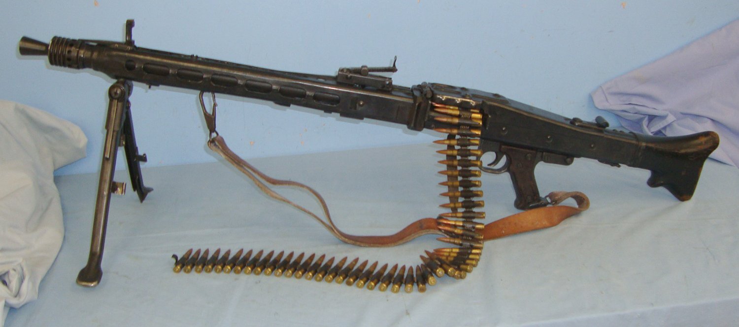  RARE**WW2 Nazi German Maschinengewehr MG 42, 7.92mm Machine Gun By 'swd’ (Berlin Lübecker Maschinenfabriken) With 1943 Dated ‘kur’ (Steyr-Daimler Puch AG, Werk Graz) Bi-Pod, Sling, Partial Ammo Belt & Inert Rounds*COCKS & DRY FIRES*2022 DEA CTIVATI None Machine Gun