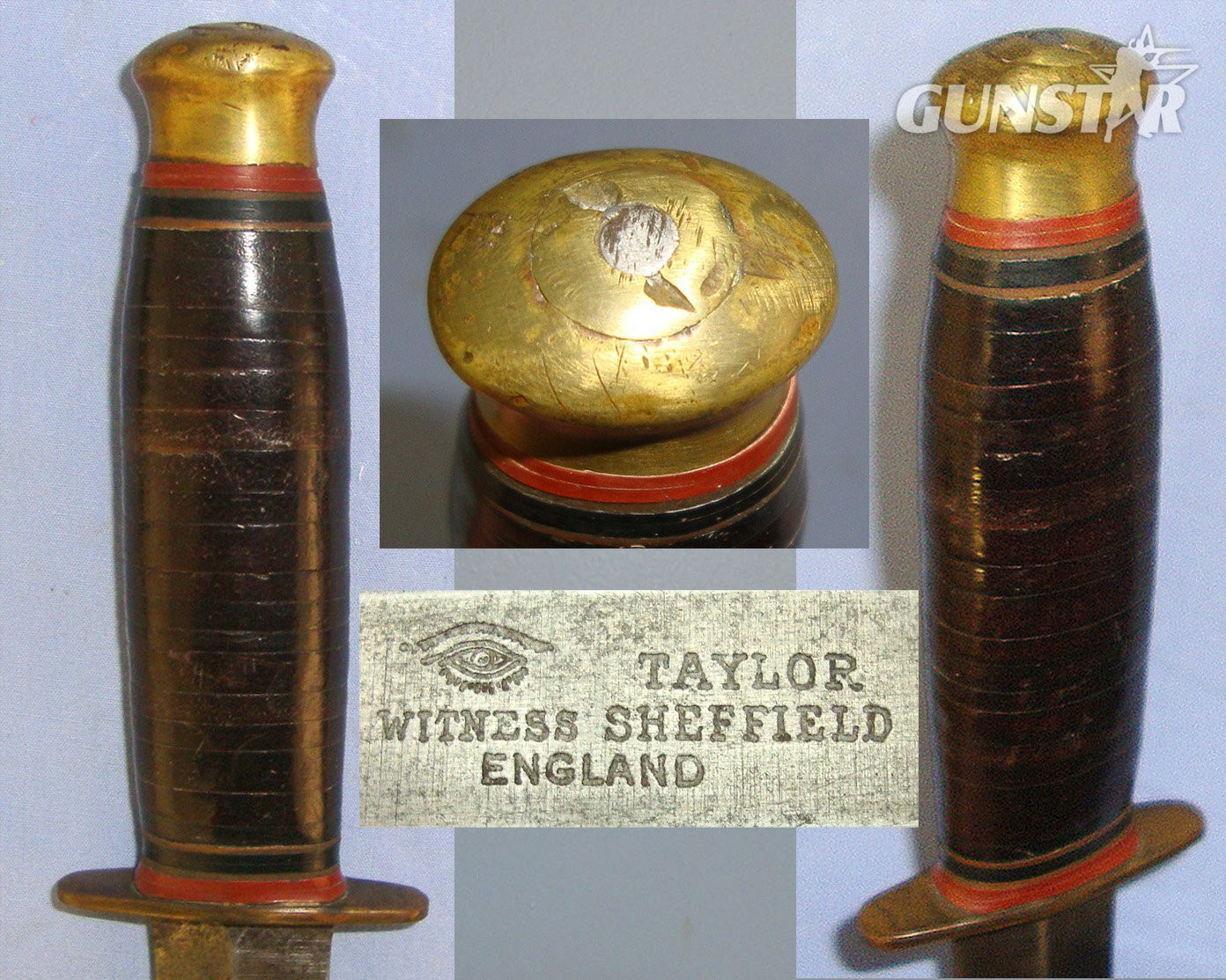 WW2 British Soldier’s Private Purchase Taylor Sheffield ‘Eye Witness’ Trademark F.S. Style Fighting Knife/Dagger & Scabbard Made From 1939 Pattern Leather. Sn 22998 Knive