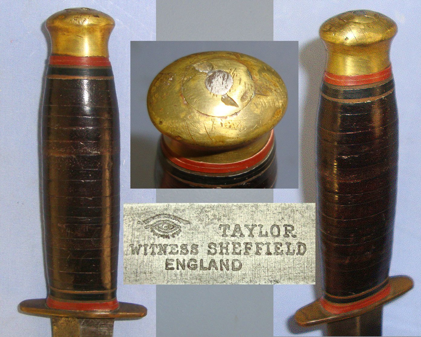 WW2 British Soldier’s Private Purchase Taylor Sheffield ‘Eye Witness’ Trademark F.S. Style Fighting Knife/Dagger & Scabbard Made From 1939 Pattern Leather. Sn 22998 Knive