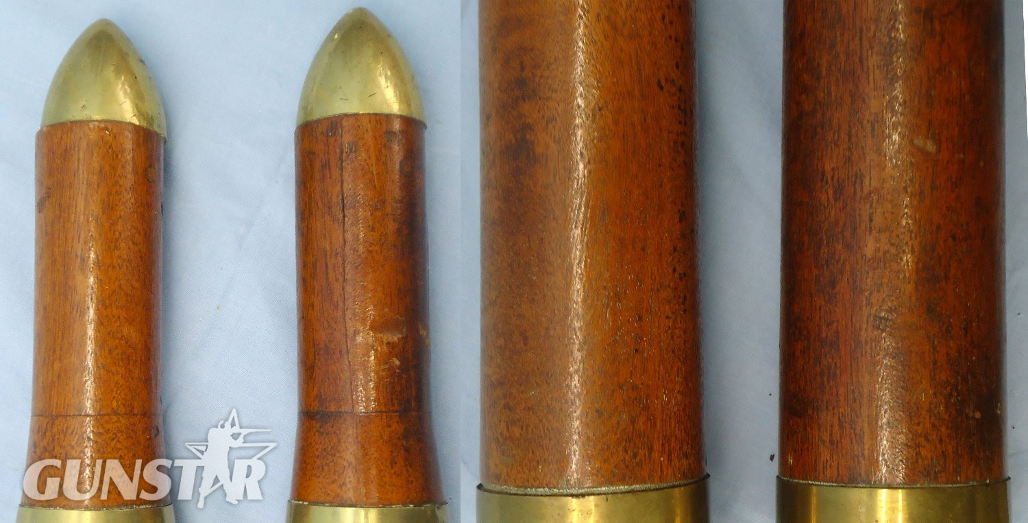  DEACTIVATED INERT. PAIR of WW2 British 1942 Dated 6pr7cwt (57x441R) Tank and Anti-Tank Gun Wood And Brass Drill Rounds. - 23301 DEACTIVATED INERT. PAIR of WW2 British 1942 Dated 6pr7cwt (57x441R) Tank and Anti-Tank Gun Wood And Brass Drill Rounds. - 23301 Various Other Ammunition