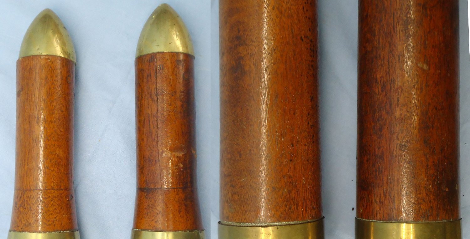  DEACTIVATED INERT. PAIR of WW2 British 1942 Dated 6pr7cwt (57x441R) Tank and Anti-Tank Gun Wood And Brass Drill Rounds. - 23301 DEACTIVATED INERT. PAIR of WW2 British 1942 Dated 6pr7cwt (57x441R) Tank and Anti-Tank Gun Wood And Brass Drill Rounds. - 23301 Various Other Ammunition