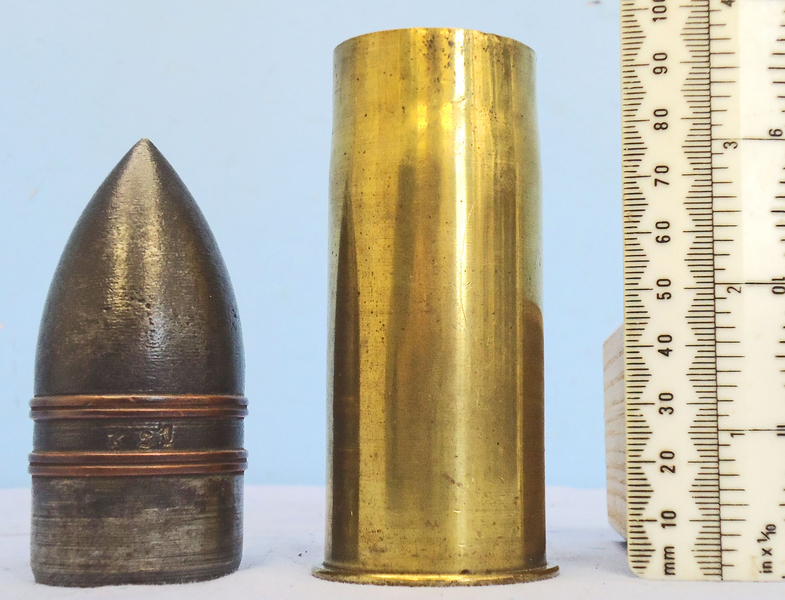  DEACTIVATED INERT. French WW, 1918 Dated French 37mm (37 x 94R) Pom Pom Solid Shot Round. - O 1905 DEACTIVATED INERT. French WW, 1918 Dated French 37mm (37 x 94R) Pom Pom Solid Shot Round. - O 1905  Other Ammunition