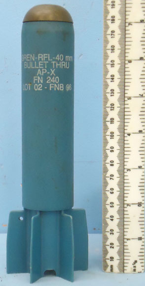 FN Herstal INERT DEACTIVATED. FN Herstal 40mm Bullet-Thru Telgren Practice Rifle Grenade Fo Antique & Militaria
