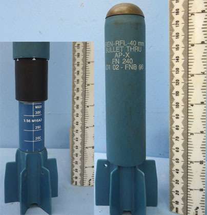  FN Herstal INERT DEACTIVATED. FN Herstal 40mm Bullet-Thru Telgren Practice Rifle Grenade Fo Antique & Militaria