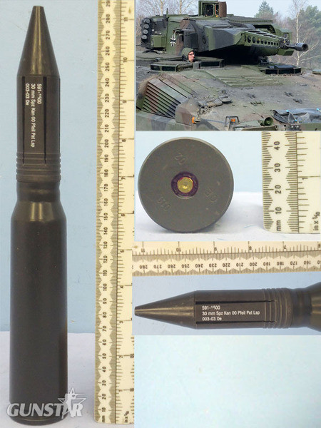 INERT DEACTIVATED. Unfired Swiss Made 30mm FACTORY DUMMY, APDS/T (Armour piercing Discarding Sabot/Trace) (Uncored) Cannon Round For The German Puma IFV (Infantry Fighting Vehicle). - O 1906 INERT DEACTIVATED. Unfired Swiss Made 30mm FACTORY DUMMY, APDS/T (Armour piercing Discarding Sabot/Trace) (Uncored) Cannon Round For The German Puma IFV (Infantry Fighting Vehicle). - O 1906  Other Ammunition in 