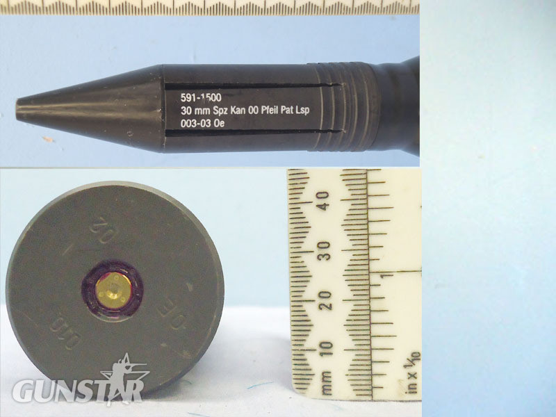 INERT DEACTIVATED. Unfired Swiss Made 30mm FACTORY DUMMY, APDS/T (Armour piercing Discarding Sabot/Trace) (Uncored) Cannon Round For The German Puma IFV (Infantry Fighting Vehicle). - O 1906 INERT DEACTIVATED. Unfired Swiss Made 30mm FACTORY DUMMY, APDS/T (Armour piercing Discarding Sabot/Trace) (Uncored) Cannon Round For The German Puma IFV (Infantry Fighting Vehicle). - O 1906  Other Ammunition
