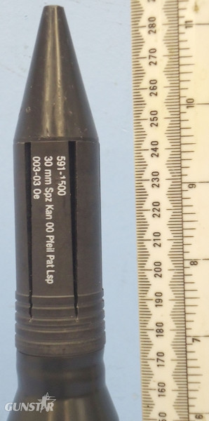  INERT DEACTIVATED. Unfired Swiss Made 30mm FACTORY DUMMY, APDS/T (Armour piercing Discarding Sabot/Trace) (Uncored) Cannon Round For The German Puma IFV (Infantry Fighting Vehicle). - O 1906 INERT DEACTIVATED. Unfired Swiss Made 30mm FACTORY DUMMY, APDS/T (Armour piercing Discarding Sabot/Trace) (Uncored) Cannon Round For The German Puma IFV (Infantry Fighting Vehicle). - O 1906  Other Ammunition
