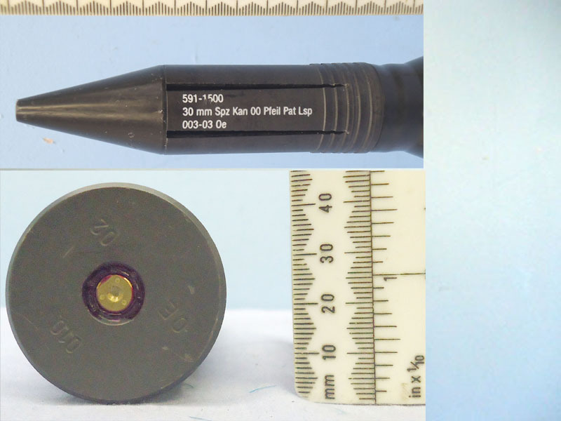 INERT DEACTIVATED. Unfired Swiss Made 30mm FACTORY DUMMY, APDS/T (Armour piercing Discarding Sabot/Trace) (Uncored) Cannon Round For The German Puma IFV (Infantry Fighting Vehicle). - O 1906 INERT DEACTIVATED. Unfired Swiss Made 30mm FACTORY DUMMY, APDS/T (Armour piercing Discarding Sabot/Trace) (Uncored) Cannon Round For The German Puma IFV (Infantry Fighting Vehicle). - O 1906  Other Ammunition