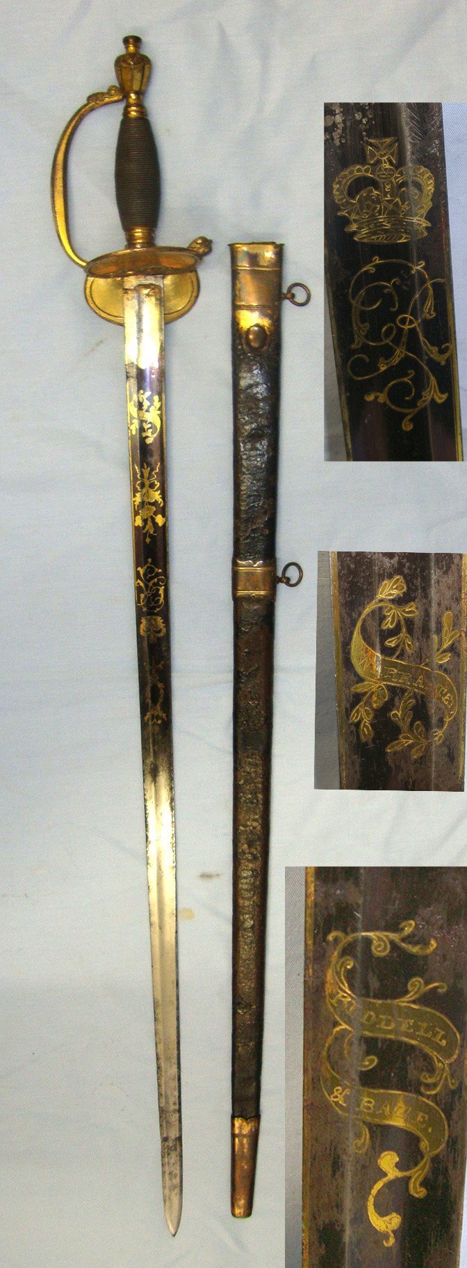 QUALITY**NAPOLEONIC PENINSULAR WARS ERA** British Georgian Reddell & Bate 1796 Pattern Infantry Officer’s Sword With Blued & Gilt Etched Warranted Blade & Scabbard. Sn 22658 Sword in 
