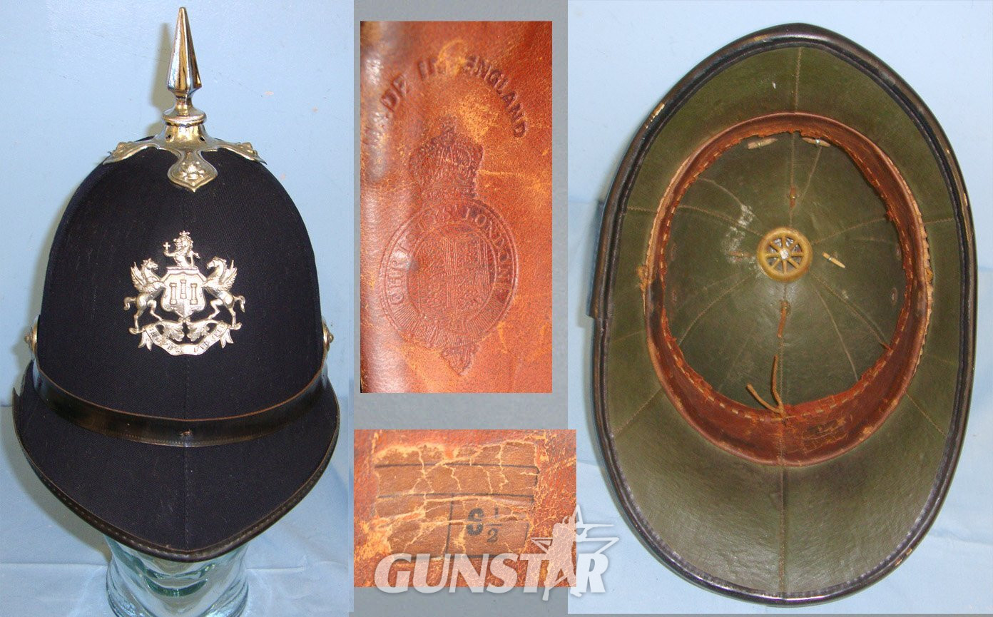 Early 1900s Exeter City Police Male Constable\'s & Sergeant\'s 6 Panel Spike Top Helmet By Christys London With Helmet Plate Size 6 1/2. POL 408  Antique & Militaria in 