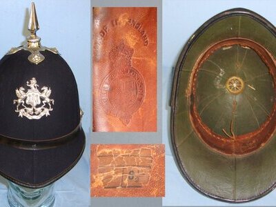 Early 1900s Exeter City Police Male Constable\'s & Sergeant\'s 6 Panel Spike Top Helmet By Christys London With Helmet Plate Size 6 1/2. POL 408  Antique & Militaria