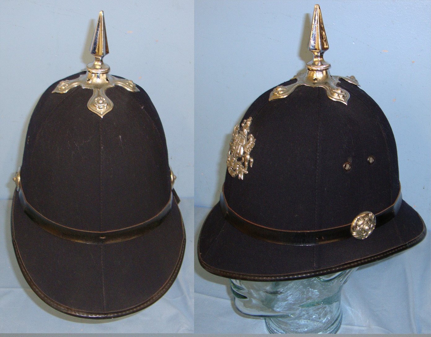  Early 1900s Exeter City Police Male Constable\'s & Sergeant\'s 6 Panel Spike Top Helmet By Christys London With Helmet Plate Size 6 1/2. POL 408  Antique & Militaria