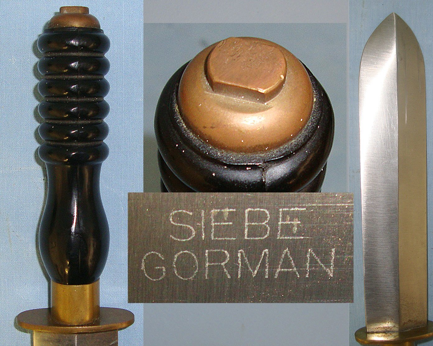 C1960’s Siebe Gorman Diver's Knife As Used By British Royal Navy Divers With Brass Scabbard Slotted For Belt Loop. Sn 21025 Knive