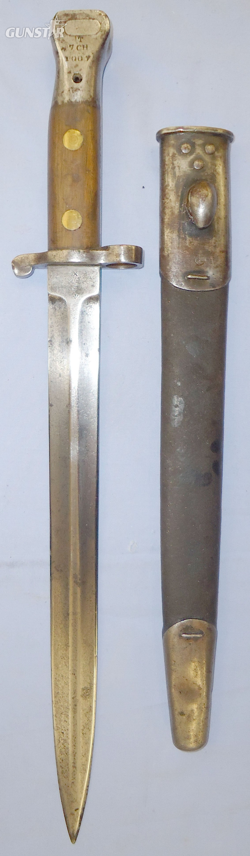 Boer War Dated ‘1901’ P1888 MkII Bayonet Marked 7CH ‘7th Cheshire Battalion’ with Scabbard by Sanderson Sheffield. BAYO 401. Bayonet in 