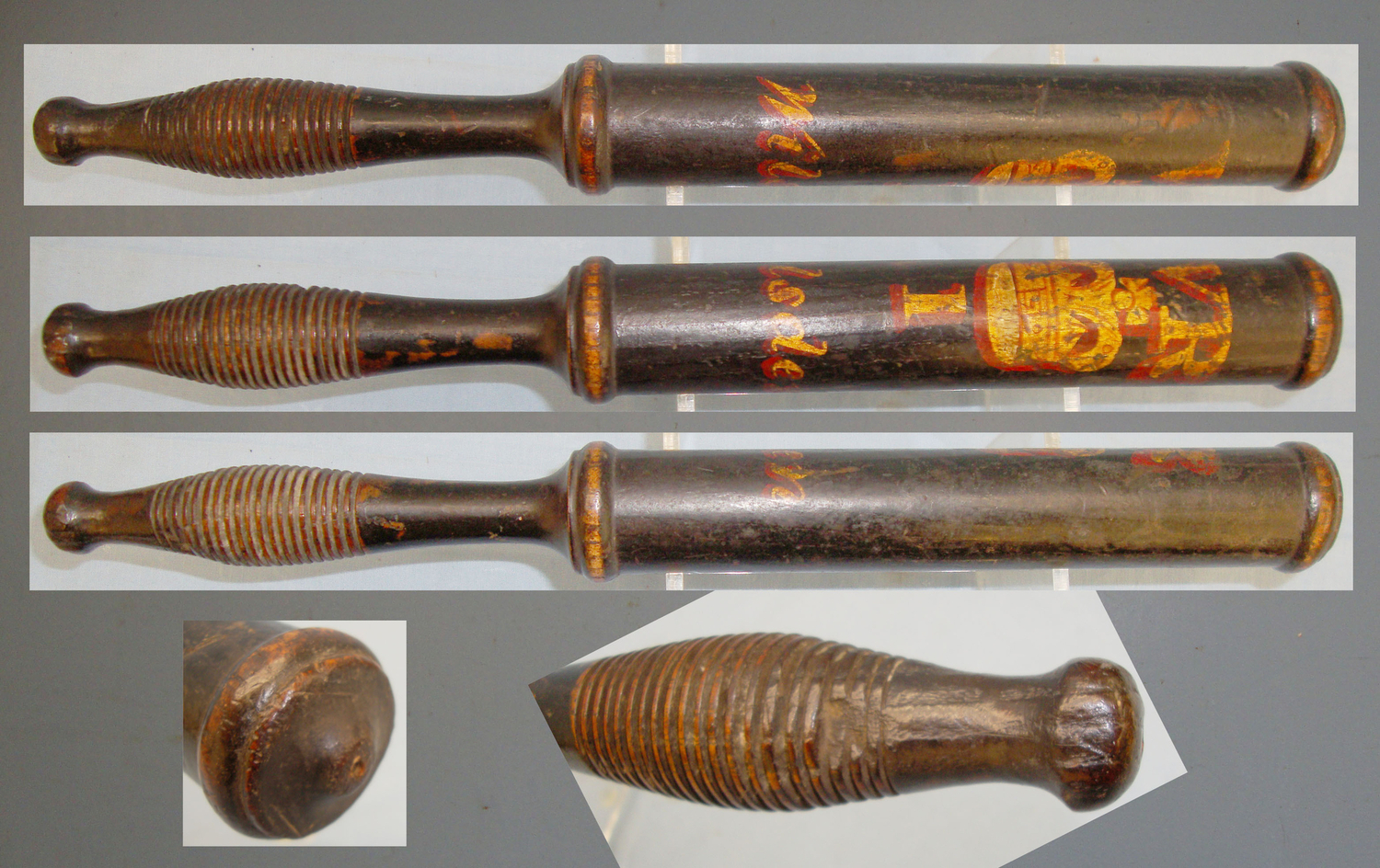 Victorian Wilsden Constabulary (West Yorkshire) Wood Police Baluster Tipstaff Truncheon with Hand Painted Decoration Crown VR Royal Cypher. 20608. Victorian Wilsden Constabulary (West Yorkshire) Wood Police Baluster Tipstaff Truncheon with Hand Painted Decoration Crown VR Royal Cypher. 20608. Antique & Militaria