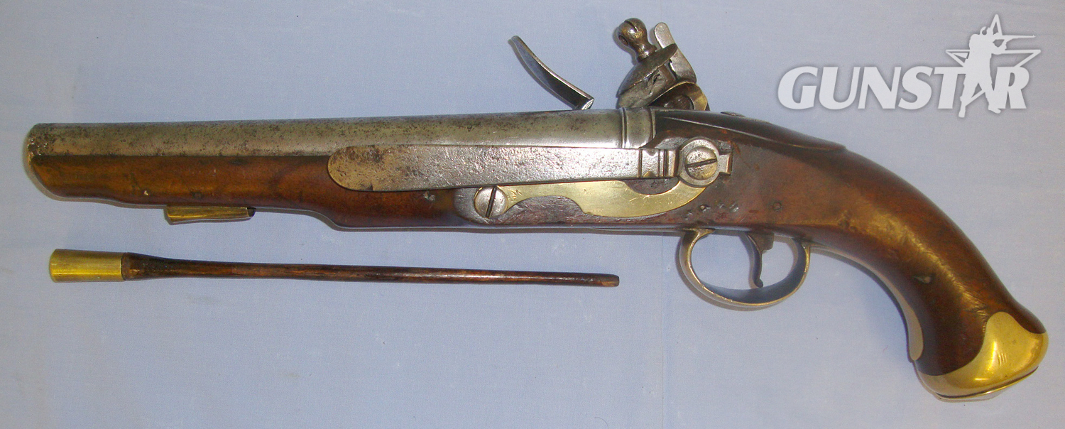  C1800 16 Bore Muzzle Loading Flintlock Belt Pistol With Brass Cudgel Butt & Ram Rod. Sn 21002 None Muzzleloader