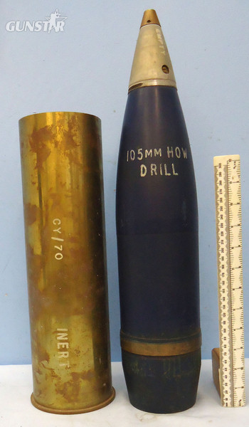  INERT DEACTIVATED. British 105MM Howitzer (105x371R) Drill, High Explosive (H.E) Round Including Inert Incremental Charge bags and M577 Percussion Nose Fuse. - O 1771 INERT DEACTIVATED. British 105MM Howitzer (105x371R) Drill, High Explosive (H.E) Round Including Inert Incremental Charge bags and M577 Percussion Nose Fuse. - O 1771  Other Ammunition