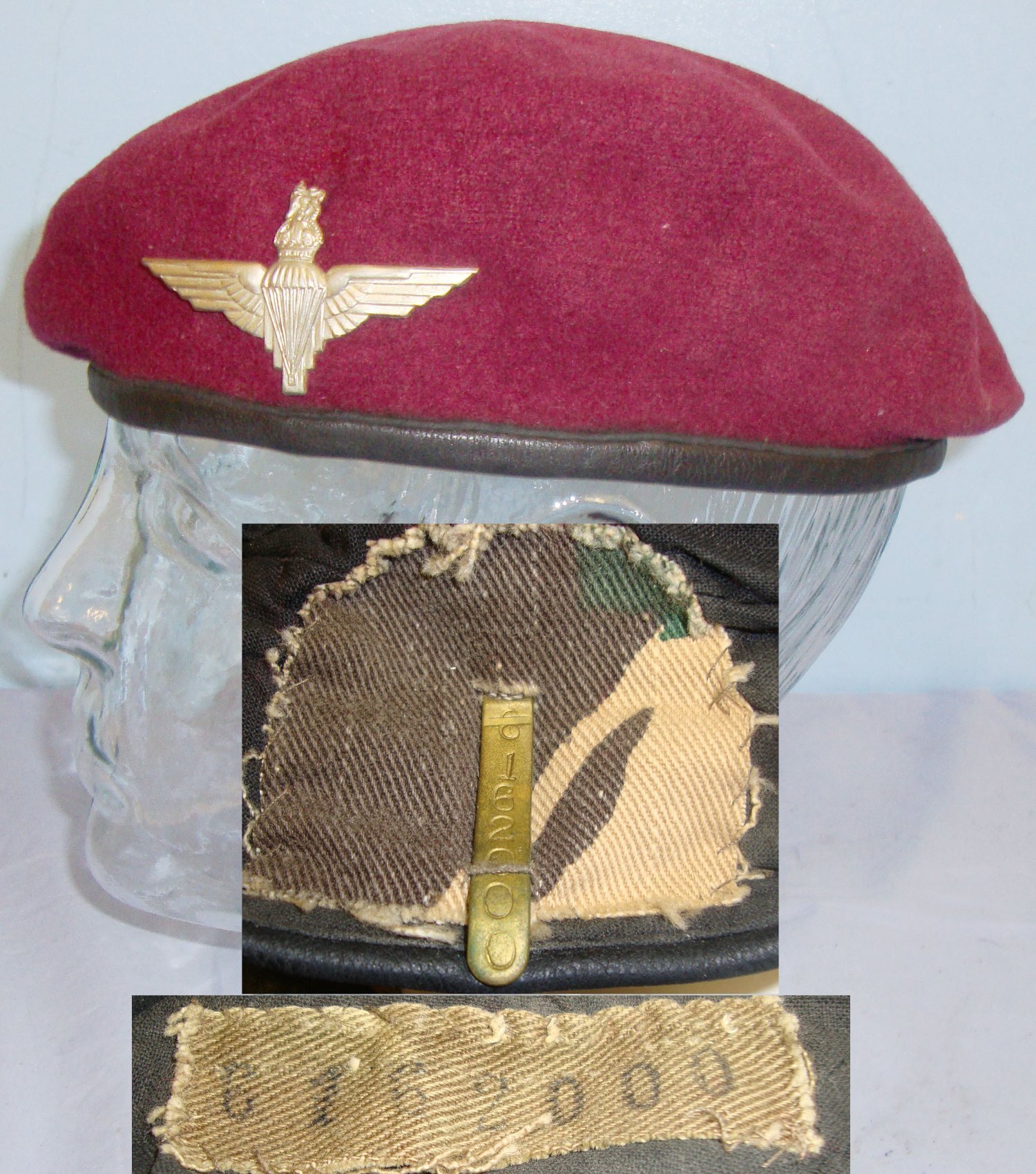 Original, WW2 British Parachute Regiment Red Beret with Kings Crown Para Cap Badge to Para 6162000. Stock Number HE 865  Clothing