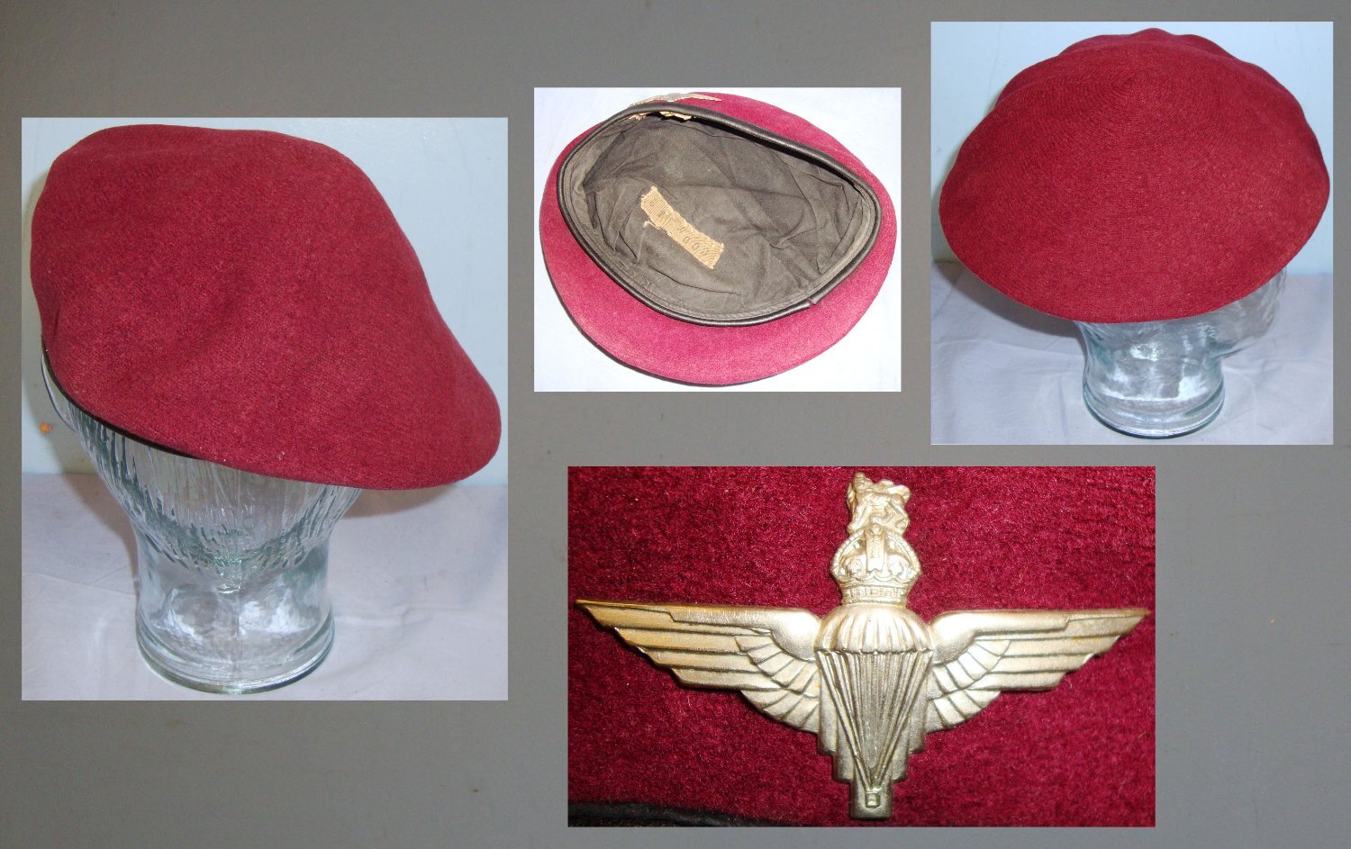  Original, WW2 British Parachute Regiment Red Beret with Kings Crown Para Cap Badge to Para 6162000. Stock Number HE 865  Clothing
