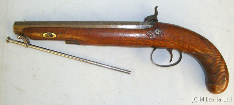  C1840 English Form .50 Calibre Percussion Duelling Pistol / Officer’s Holster Pi With Octagonal Barrel & Captive Steel Ram Rod. .50 Cal Muzzleloader Muzzleloader
