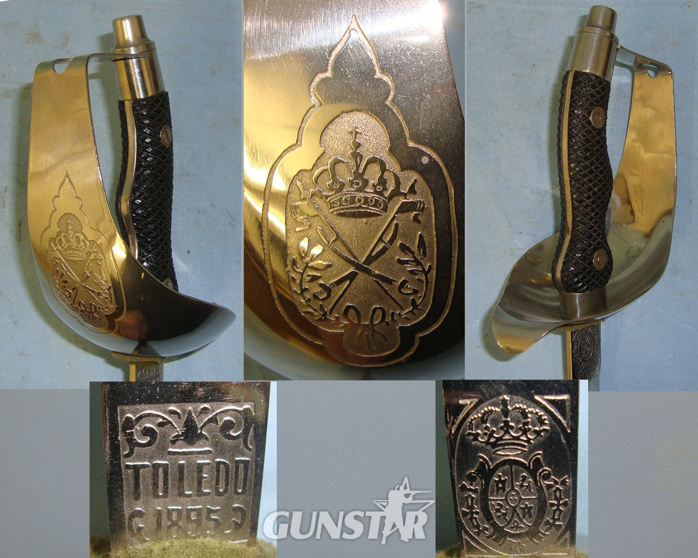 MINT**Spanish Model 1895 Mounted Carabineros Cavalry (Civil Guard) Officer’s Sword With Toledo Blade Etched Crossed Swords Guard & Scabbard. Sn 22441:10 Sword