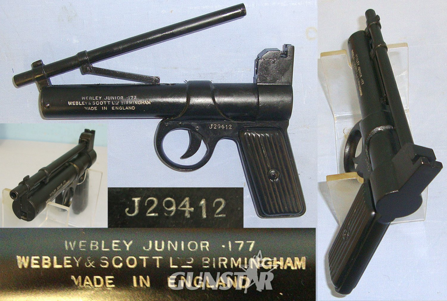 MATCHING NUMBERS** Boxed 1930's Webley Junior .177 Calibre Air Pistol With Tin Plate Grips. Sn 23484:32 air pistol .177 in 