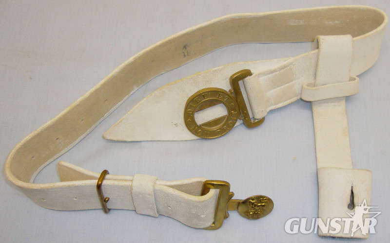 George V – VI White Buff Leather Dress/Parade Belt with Frog. L 404. George V – VI White Buff Leather Dress/Parade Belt with Frog. L 404. Antique & Militaria