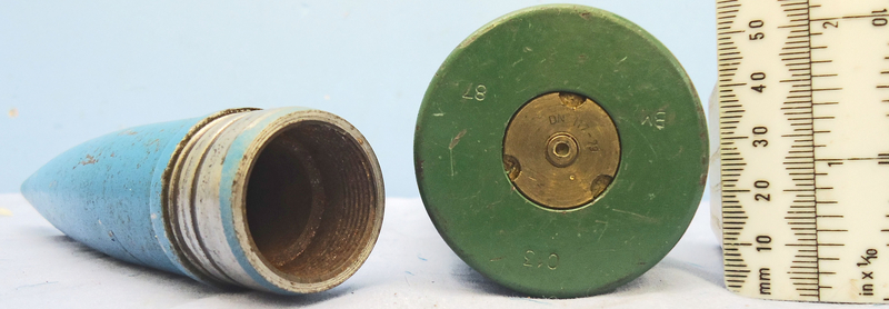 INERT DEACTIVATED. Unfired Oerlikon 35mm KDC (35x228) Practice Round. - O 1908 INERT DEACTIVATED. Unfired Oerlikon 35mm KDC (35x228) Practice Round. - O 1908  Other Ammunition