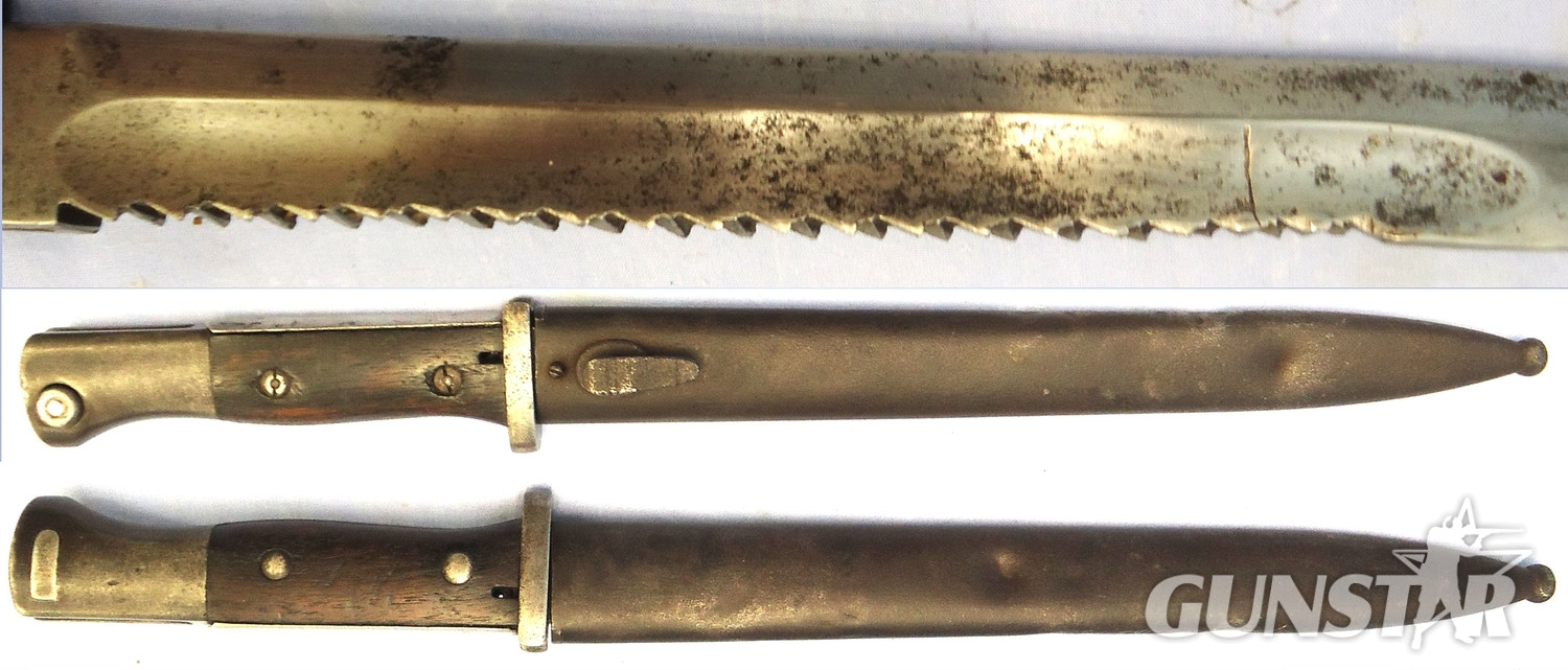 Imperial German. WW1, 1915 Dated, Model 1884/98 Sawback Bayonet Complete with Steel Scabbard, Leather Frog & Knot by Erfurt. Sn 23478:66  Bayonet