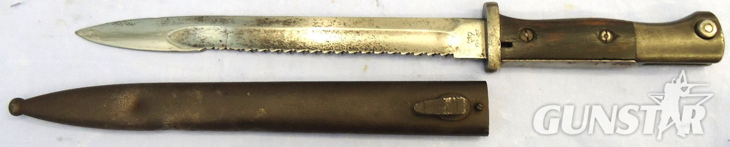 Imperial German. WW1, 1915 Dated, Model 1884/98 Sawback Bayonet Complete with Steel Scabbard, Leather Frog & Knot by Erfurt. Sn 23478:66  Bayonet - {CATEGORY}