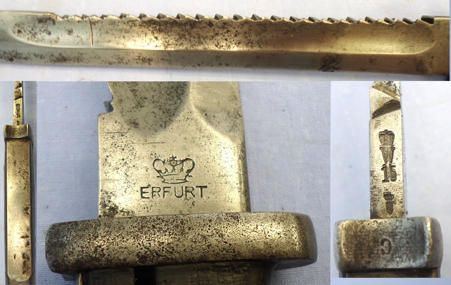  Imperial German. WW1, 1915 Dated, Model 1884/98 Sawback Bayonet Complete with Steel Scabbard, Leather Frog & Knot by Erfurt. Sn 23478:66  Bayonet