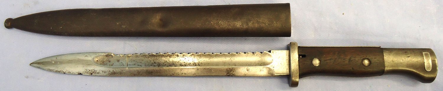 Imperial German. WW1, 1915 Dated, Model 1884/98 Sawback Bayonet Complete with Steel Scabbard, Leather Frog & Knot by Erfurt. Sn 23478:66  Bayonet - {CATEGORY} in 