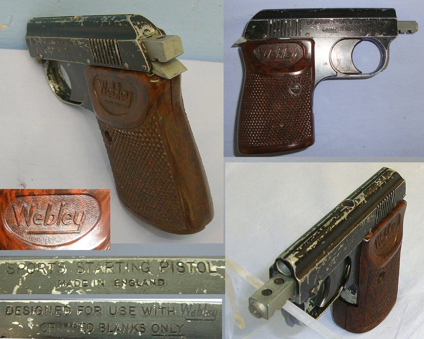 1950’s Boxed Blank Firing Webley .22 (6mm) Blank Calibre ‘Sports Starting Pistol’ With Original 6 Round Magazine & Cleaning Brush. Sn 23620 blank firer .22 Semi Auto