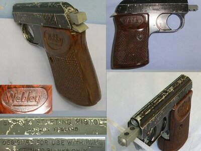 1950’s Boxed Blank Firing Webley .22 (6mm) Blank Calibre ‘Sports Starting Pistol’ With Original 6 Round Magazine & Cleaning Brush. Sn 23620 blank firer .22 Semi Auto