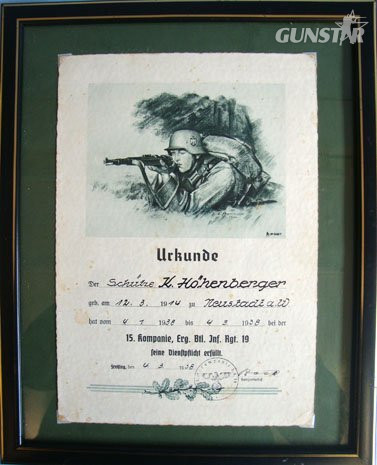 Original Researchable German WW2 Signed Certificate Of Training, To Rifleman K. Hohenberger, Dated 1938, Framed And Glazed. - 11542 Original Researchable German WW2 Signed Certificate Of Training, To Rifleman K. Hohenberger, Dated 1938, Framed And Glazed. - 11542 Antique & Militaria in 