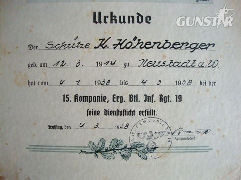 Original Researchable German WW2 Signed Certificate Of Training, To Rifleman K. Hohenberger, Dated 1938, Framed And Glazed. - 11542 Original Researchable German WW2 Signed Certificate Of Training, To Rifleman K. Hohenberger, Dated 1938, Framed And Glazed. - 11542 Antique & Militaria