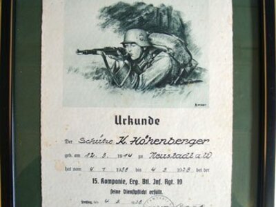 Original Researchable German WW2 Signed Certificate Of Training, To Rifleman K. Hohenberger, Dated 1938, Framed And Glazed. - 11542 Original Researchable German WW2 Signed Certificate Of Training, To Rifleman K. Hohenberger, Dated 1938, Framed And Glazed. - 11542 Antique & Militaria