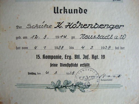 Original Researchable German WW2 Signed Certificate Of Training, To Rifleman K. Hohenberger, Dated 1938, Framed And Glazed. - 11542 Original Researchable German WW2 Signed Certificate Of Training, To Rifleman K. Hohenberger, Dated 1938, Framed And Glazed. - 11542 Antique & Militaria