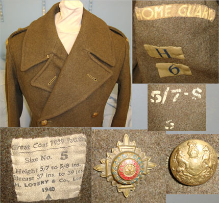 Early WW2 1940 Dated 1939 Pattern British WD Home Guards Officer’s Khaki Winter Great Coat, Size 5, By Lotery & Co Ltd With 2nd Lieutenant\'s Rank Insignia & ‘Home Guard H6’ HG Unit Shoulder Titles. Sn 15703:27. Early WW2 1940 Dated 1939 Pattern British WD Home Guards Officer’s Khaki Winter Great Coat, Size 5, By Lotery & Co Ltd With 2nd Lieutenant\'s Rank Insignia & ‘Home Guard H6’ HG Unit Shoulder Titles. Sn 15703:27. Other Accessory