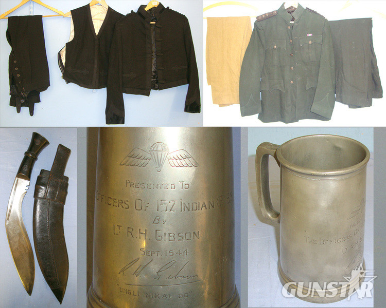 RARE, ONE OF ONLY 1400** British WD Military Issue 1951 Contract WSC (Wilkinson Sword Company) Kukri With Scabbard, Uniform Collection & 1944 Mess Presentation Tankard All To Lt R.T. Gibson 152 Indian Punjab Parachute Battalion Other Blade in 