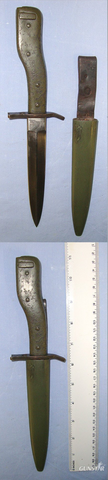 WW1 Era DEMAG, Imperial German Army, Aufpflanzbarer Grabendolch Or Fixable Trench Knife Bayonet & Scabbard With Integral Belt Loop. Sn 23226 Bayonet in 