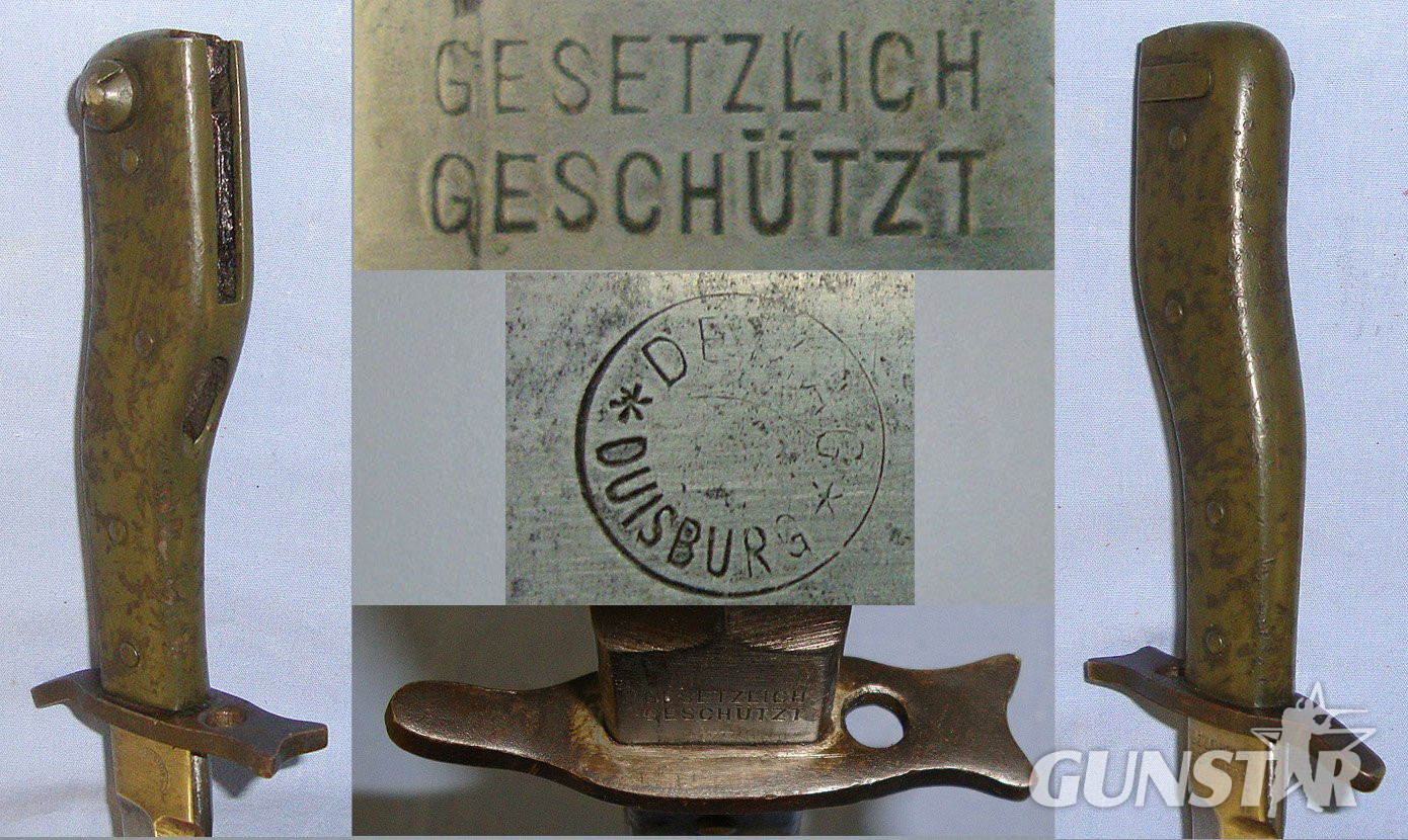 WW1 Era DEMAG, Imperial German Army, Aufpflanzbarer Grabendolch Or Fixable Trench Knife Bayonet & Scabbard With Integral Belt Loop. Sn 23226 Bayonet