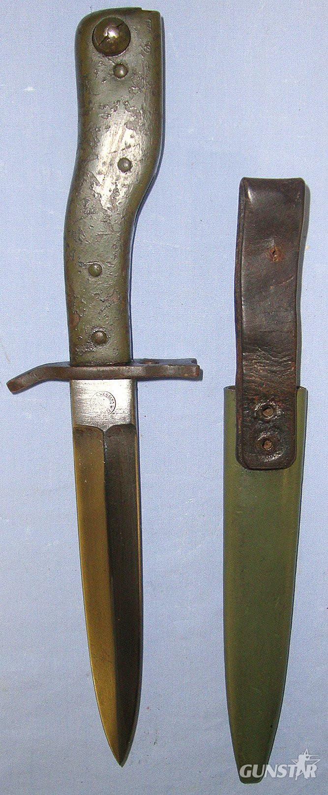  WW1 Era DEMAG, Imperial German Army, Aufpflanzbarer Grabendolch Or Fixable Trench Knife Bayonet & Scabbard With Integral Belt Loop. Sn 23226 Bayonet