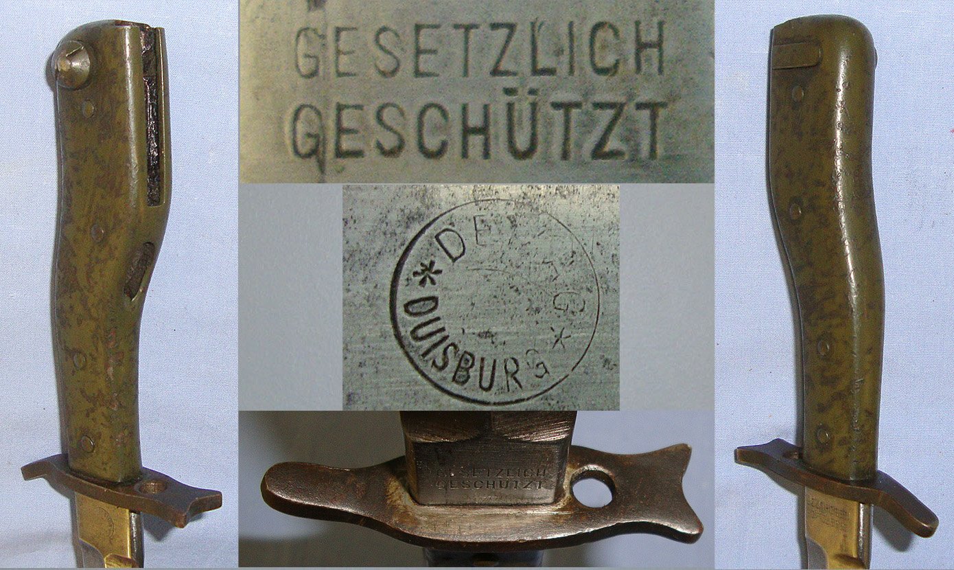 WW1 Era DEMAG, Imperial German Army, Aufpflanzbarer Grabendolch Or Fixable Trench Knife Bayonet & Scabbard With Integral Belt Loop. Sn 23226 Bayonet