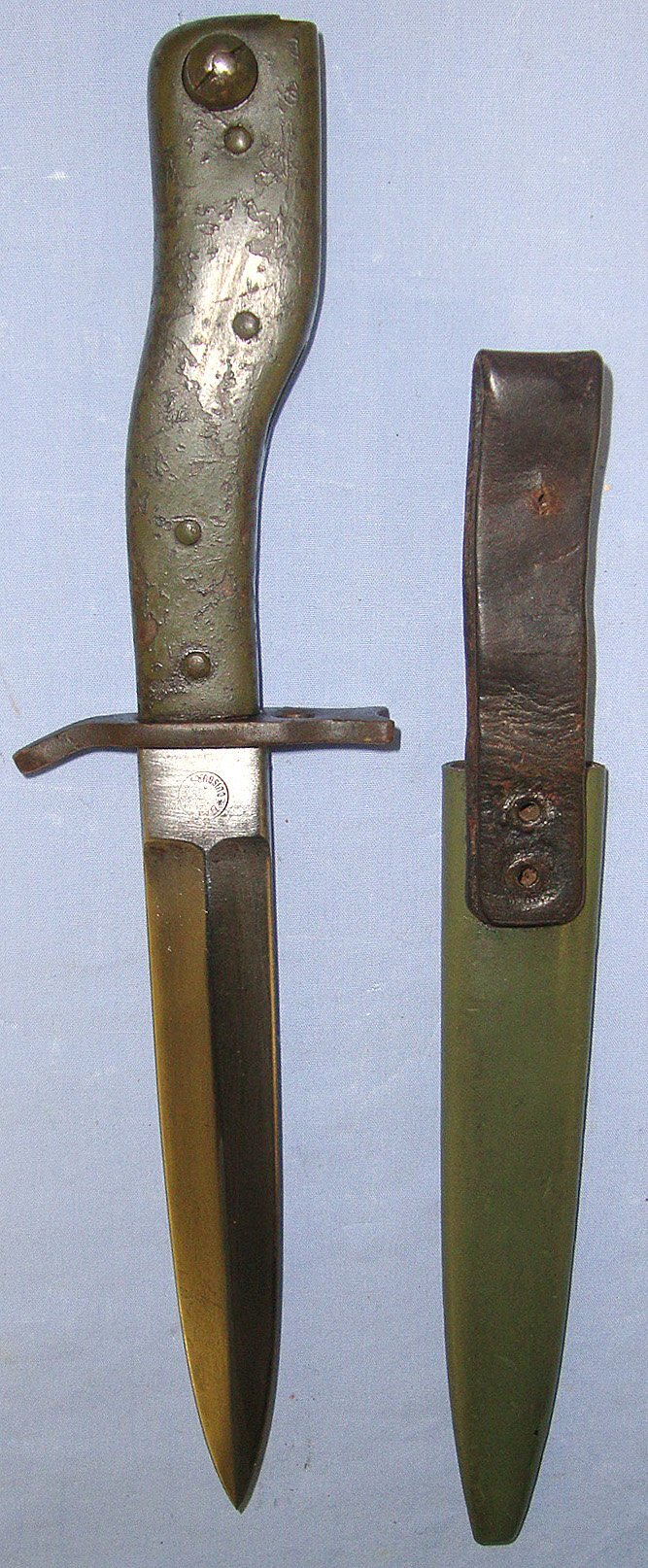  WW1 Era DEMAG, Imperial German Army, Aufpflanzbarer Grabendolch Or Fixable Trench Knife Bayonet & Scabbard With Integral Belt Loop. Sn 23226 Bayonet