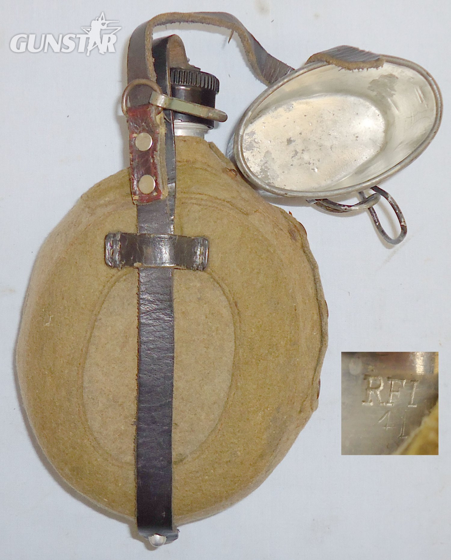 Dated 1941 German M31 Tropical Canteen ‘Labelflasche’ RF41 by Maker Rudolf Fissler. MISC 1019. Dated 1941 German M31 Tropical Canteen ‘Labelflasche’ RF41 by Maker Rudolf Fissler. MISC 1019.   Antique & Militaria