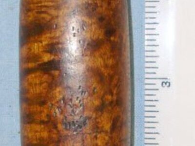 1874 Dated Johan Engström Eskilstuna Sweden Curly Birch Barrel Knife With Concealed Folding Steel Blade. Sn 15908:5. Hunting Knive