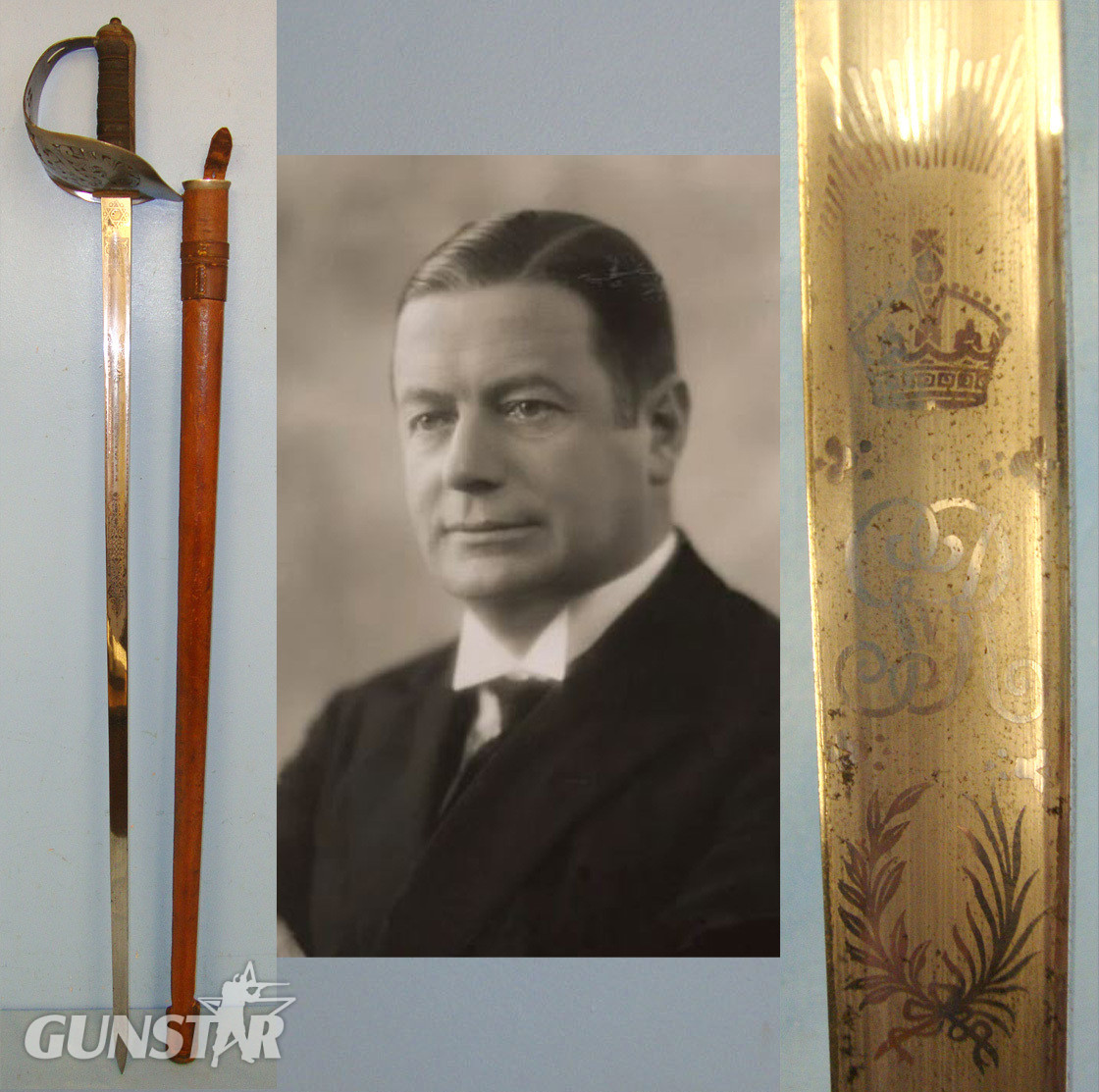 NAMED**WW1 Era British George V 1897 Pattern Sword With Presentation Etched Blade ‘Presented To Captain Goronwy Owen By His Golfing Friends March 1st 1915’ (Lieutenant-Colonel Goronwy Owen DSO & Twice Mentioned In Despatches 15th Royal Welch Fusiliers Sword in 