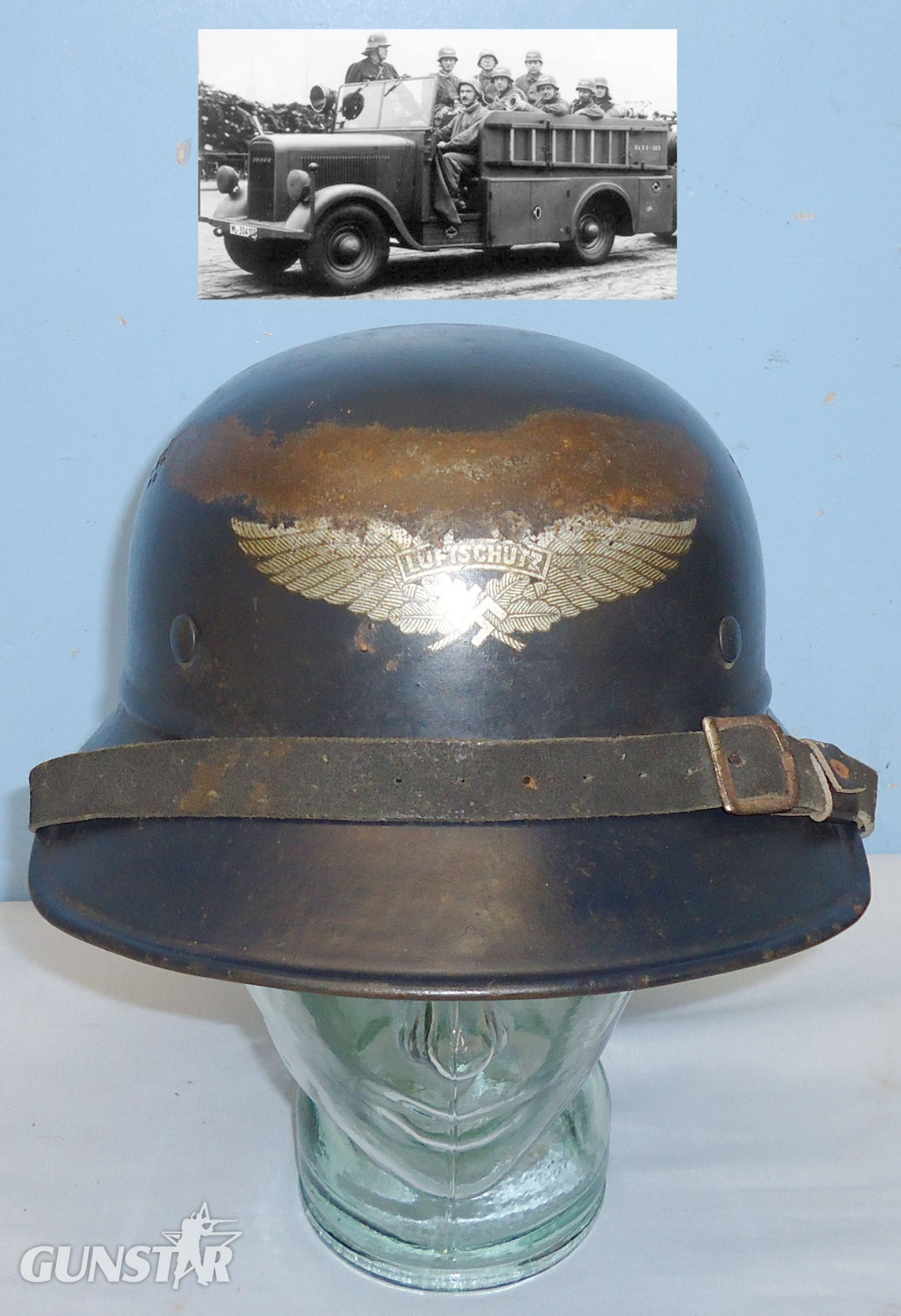 Nazi German Luftschutz One Piece Gladiator Helmet and Liner. 22170. Nazi German Luftschutz One Piece Gladiator Helmet and Liner. 22170.   Antique & Militaria in 